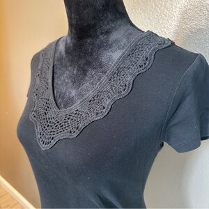 Lauren Ralph Lauren Black V-Neck Lace Tee